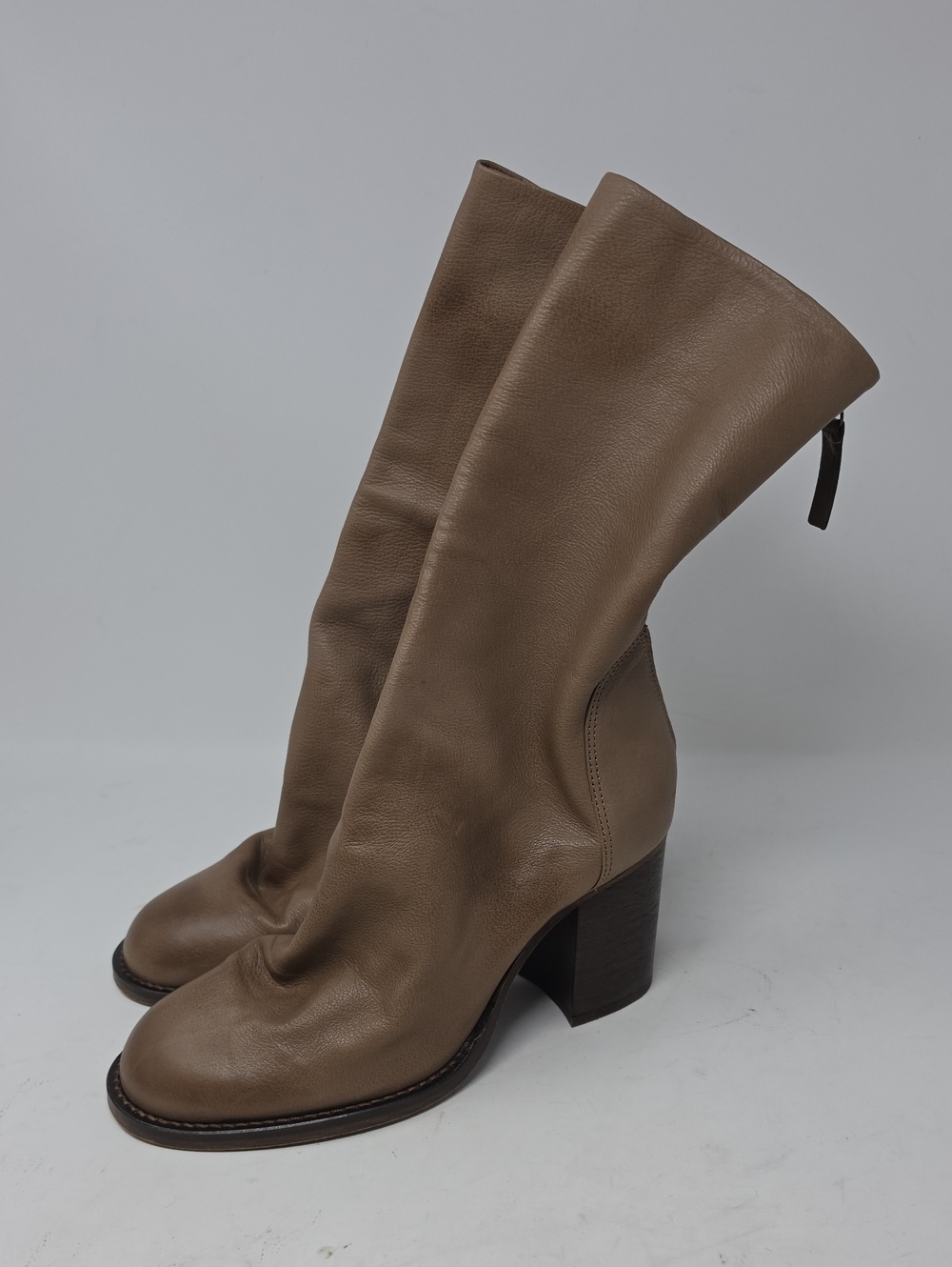 Free People Elle Slouch Women's Tall Taupe Leather Block Heel Boots Size 37.5